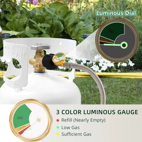 Vista 3 de Adaptador de propano para tanques de 1 libra con medidor de tanque y válvula de control, manguera de acero inoxidable de repuesto de propano de 3