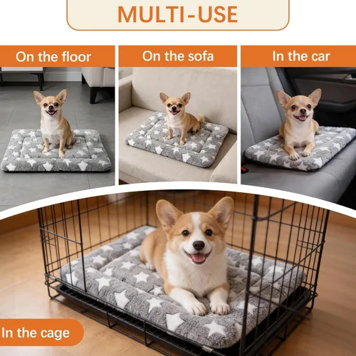 Vista 6 de Dog Bed Mat, Reversible Crate Pad & Cute Dog Bed - Machine Washable Kennel Mat with Ultra Soft for Small Dogs (Cool/Warm), 24" x 18", Grey&Star