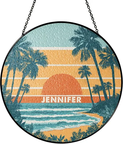 Vista 8 de Personalized Flamingo Suncatcher for Bird Lovers, Custom Name Stained Glass Suncatcher, Vibrant Tropical Bird Window Hanging for Summer Decor, Retro