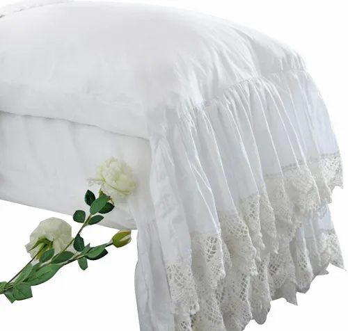 Vista 10 de Queen's House Fundas de Almohada Blancas de Encaje Bordado de Algodón Vintage con Volantes Tamaño Estándar Juego de 2