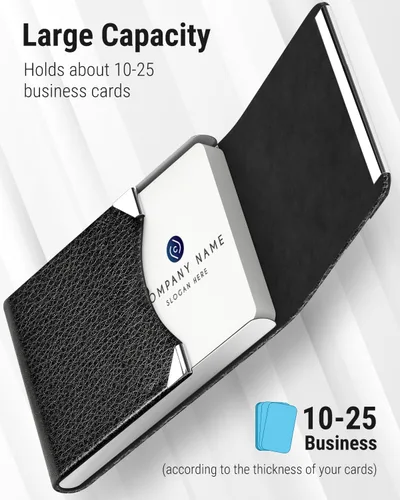 Vista 3 de MaxGear Tarjetero para tarjetas de presentación, crédito, de piel sintética y acero inoxidable, soporte delgado, con bloqueo RFID, con cierre Negro