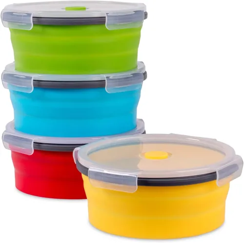 Vista 14 de Recipientes plegables de almacenamiento de alimentos con tapa hermética, 11.8 oz, juego de 4 recipientes pequeños de silicona apilables