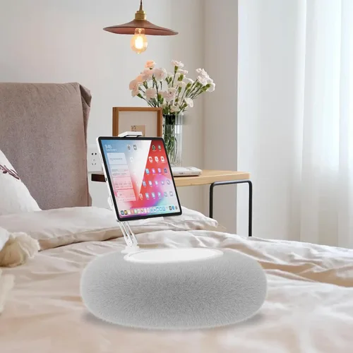 Vista 4 de KABCON Soporte de almohada para tablet Kindle, soporte de teléfono de poste de aluminio ajustable en 360° con tela de felpa suave para Gris
