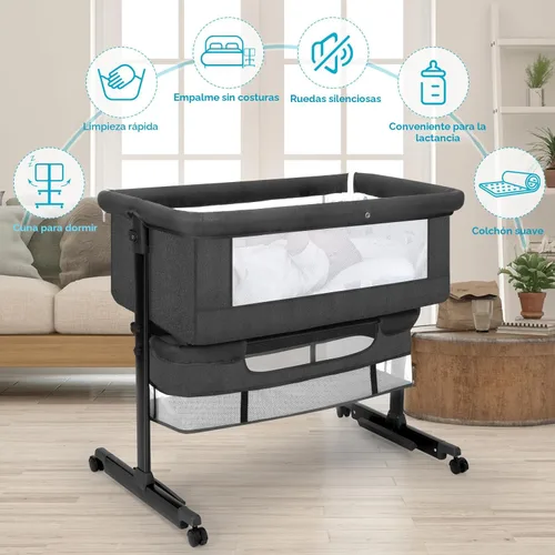 Vista 5 de YADAQE Cuna de bebé, moisés junto a la cama, fácil de plegar, cuna portátil estilo moisés estilo 2025 nueva para niña/niño (Gris Oscuro)