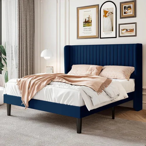 Vista 49 de SHA CERLIN Base de cama de terciopelo tamaño King con cabecera capitoné de canal vertical, plataforma tapizada con listones de madera, no necesita