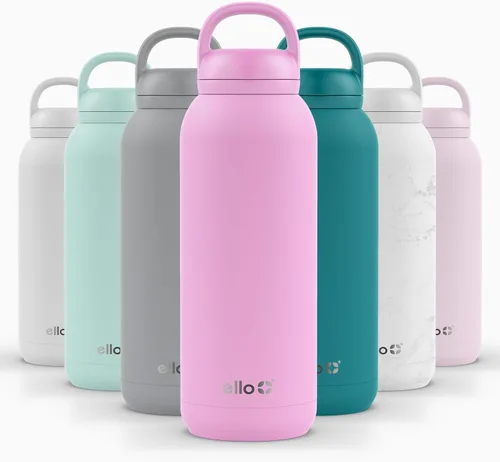 Vista 98 de Ello Cooper Twist - Botella de agua de acero inoxidable de 32 onzas con tapa para beber A prueba de fugas Doble pared y aislada al vacío Asa