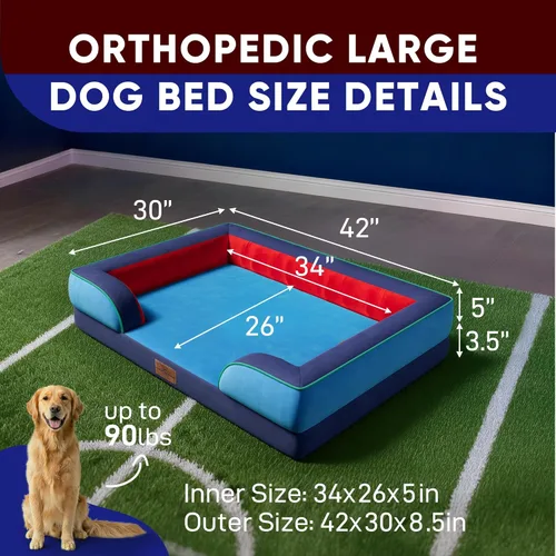 Vista 194 de Comfort Expression Cama ortopédica para perros extra grandes de 45 x 35 pulgadas, cama para mascotas XL de espuma tipo caja de huevos impermeable