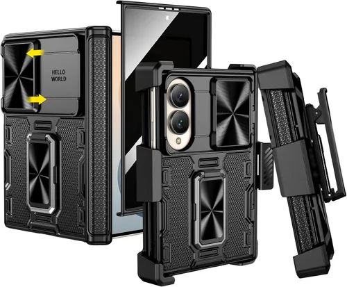 Vista 43 de VEGO Funda para Galaxy Z Fold 4 con clip para cinturón y protector de A-Negro