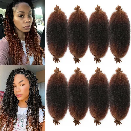 Vista 12 de Cabello para Trenzas Marley Twist de 16 Pulgadas, 8 Paquetes de Cabello Afro Twist Elástico, Cabello Spring Twist Pre-esponjado, Cabello Rizado