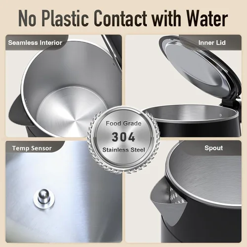 Vista 3 de Mecity Hervidor eléctrico de 1.7L con pantalla táctil de control de temperatura, sin contacto de plástico con agua. 6 programas de temperatura