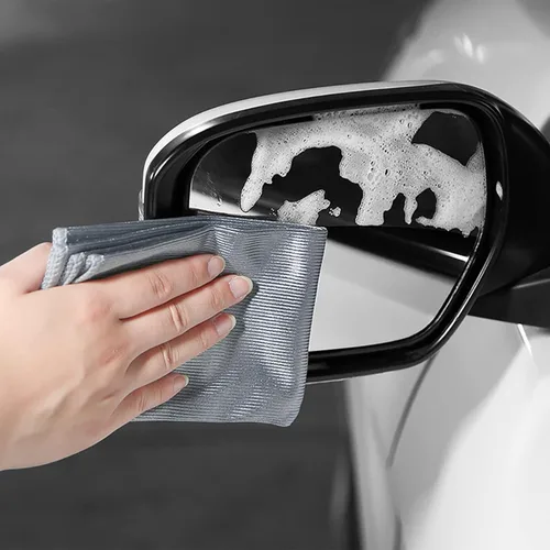 Vista 5 de Paño de limpieza de ventanas, paño de limpieza de microfibra, trapos de pulido de alta calidad, sin pelusas, sin rayas (gris, morado y azul)