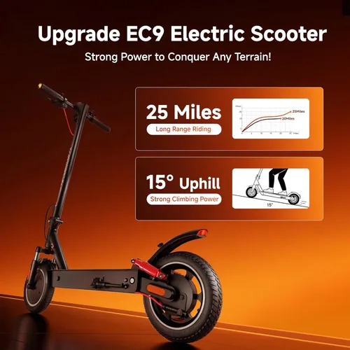 Vista 3 de ECOROAD EC9/10 Electric Scooter for Adults, 500/750W Motor & 21/25 MPH & 25/32 Miles Long Range, 10" Tires with Dual Suspension, Foldable Commuting