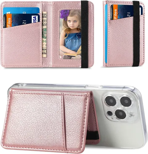 Vista 9 de Funda tipo cartera para teléfono, tarjetero para la parte posterior del teléfono, funda de piel con tapa compatible con iPhone, Samsung Galaxy Negro