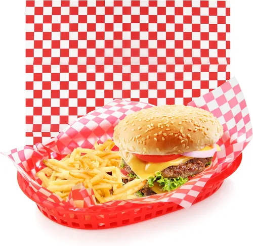 New Star Foodservice 44263 - Revestimientos rojos para cestas de alimentos, 12 x 12 pulgadas, juego de 36