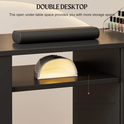 Vista 13 de Paddie Mesa de manicura con mesa extensible, mesa de escritorio de uñas para tecnología de uñas con soporte para bolsa de basura y cajón vertical
