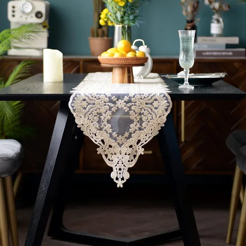 SUTAVIA Camino de mesa de encaje bordado, pañuelo clásico rectangular de macramé, para cocina, comedor, mesa de café, bufanda de mantel y banquete