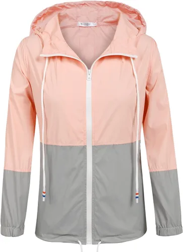 SoTeer Chubasquero impermeable con capucha para mujer, rompevientos S-XXXL