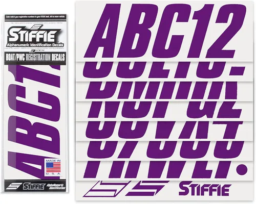 Vista 2 de STIFFIE Shift Purple 3" Boat & PWC Registration Decals • Etiquetas Adhesivas Letras Números