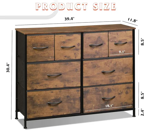 Vista 3 de WLIVE Cómoda para dormitorio con 8 cajones, cómoda de tela ancha para almacenamiento y organización, cómodas de dormitorio, cajonera para sala