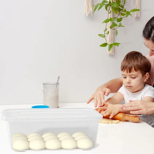 Vista 5 de Vababa Paquete de 2 cajas a prueba de masa de pizza de 16 L con tapa, recipiente transparente para almacenamiento de pizza de alimentos