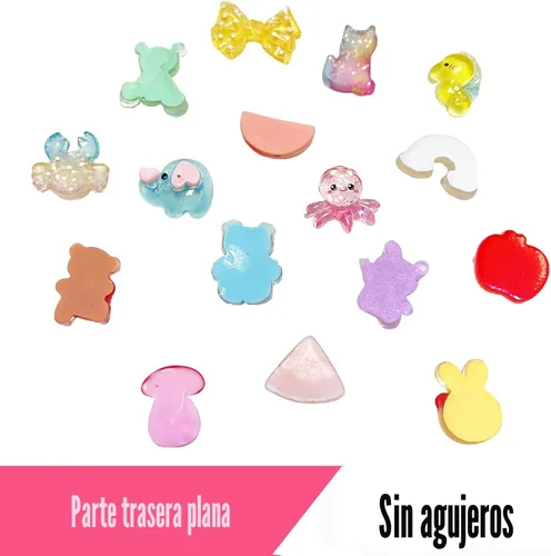 Vista 3 de FULUSODO Juego de adornos de 60 piezas, conjunto de adornos de resina mixta a granel con parte trasera plana