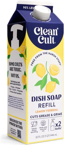 Cleancult Repuesto líquido de jabón para platos (32 onzas, 1 paquete), poder de limpieza a base de plantas, jabón para platos que corta la grasa y