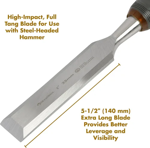 Vista 3 de Buck Bros. 74816 Cincel de madera de 1 pulgada, herramientas de tallado de madera de espiga completa, herramientas de carpintería, trabajos