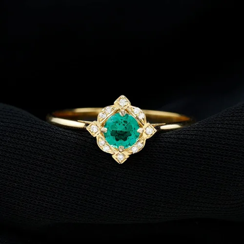 Vista 6 de Anillo de esmeralda creado de inspiración vintage, anillo de esmeralda y diamante creado en laboratorio de 12, anillo de esmeralda creado