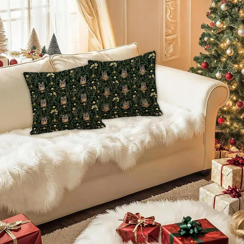 Vista 2 de Juego de 2 fundas de almohada de 18 x 18 pulgadas inspiradas en William Morris, estilo Art Deco, fundas decorativas de almohada con diseño de búho