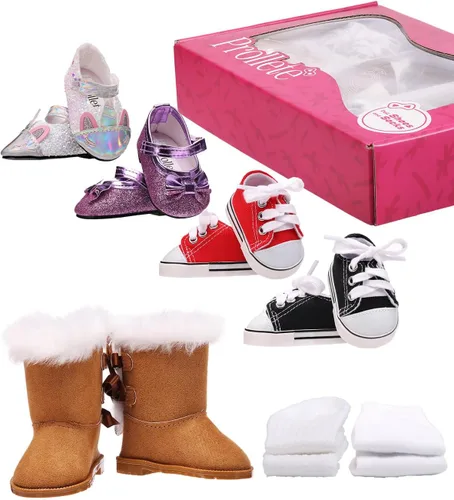 Zapatos de muñeca de 18 pulgadas - 7 pares con caja de regalo