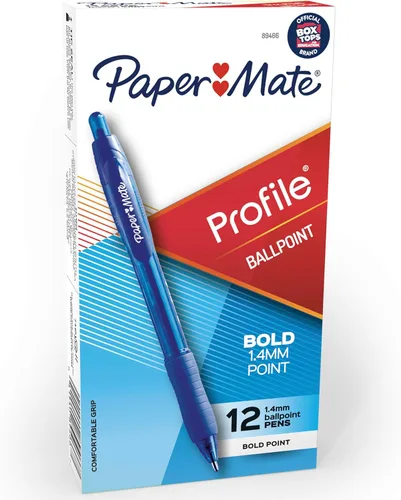 Paper Mate Profile - Bolígrafos retráctiles de punta redonda (1.4mm), azul, 12 unidades