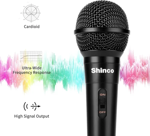 Vista 2 de Shinco Micrófono de mano, micrófono dinámico vocal cardioide con cable de 13 pies e interruptor de encendido/apagado, micrófono enchufable