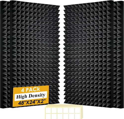 Vista 14 de Paquete de 2 paneles de espuma acústica negra, 48 x 24 x 2 pulgadas, a prueba de sonido, paneles de pared insonorizados de alta densidad, estudio