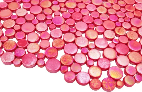 Vista 4 de Azulejos de mosaico de vidrio iridiscente redondos al azar de 1.1 libras, haciendo piezas creativas de mosaico de vidrio iridiscente