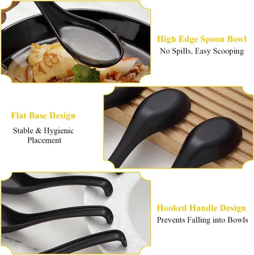 Vista 6 de Kyraton Cucharas de sopa de 24 piezas, cuchara de mesa de plástico reutilizable, cuchara asiática resistente y duradera, hecha de polipropileno