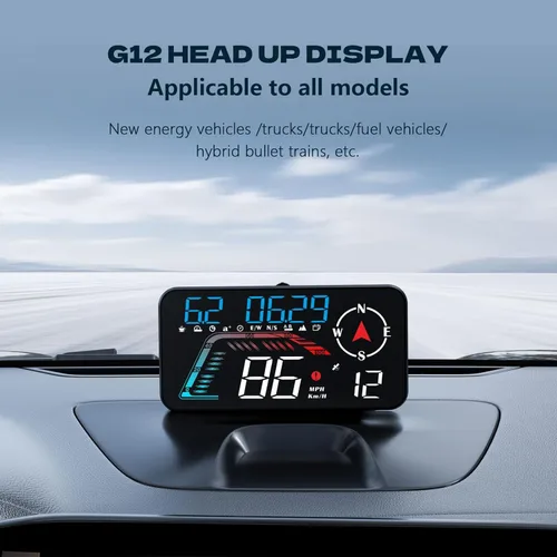 Vista 2 de Hud Visualización de Cabeza para Coche G12 con Pantalla LED HD para Todos los Modelos de Velocímetro, con Sensor de Luz Adaptativo