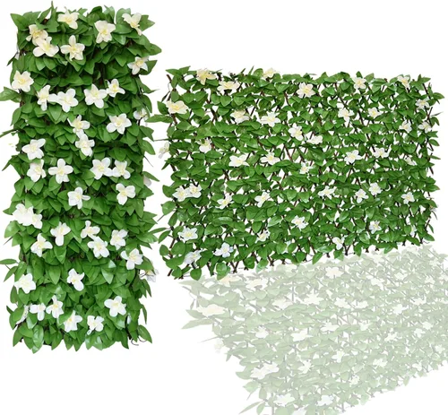 Vista 10 de Pantalla de Privacidad Expandible de Cercado para Balcón, Patio Exterior, Panel Decorativo de Cercado de Hiedra Artificial, Setos Artificiales