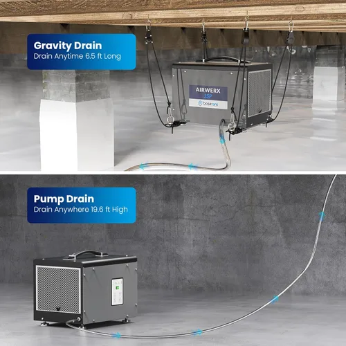 Vista 6 de Deshumidificador BaseAire para Espacios de Arrastre con Bomba, Deshumidificadores Compactos para Uso Comercial, Sótano y Daños por Agua con Manguera