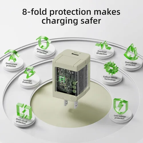 Vista 5 de JINGDU Cargador GaN de 33 W de inspiración retro, enchufe plegable, carga rápida multiprotocolo, diseño compacto, incluye una carga USB C de 3.3 ft
