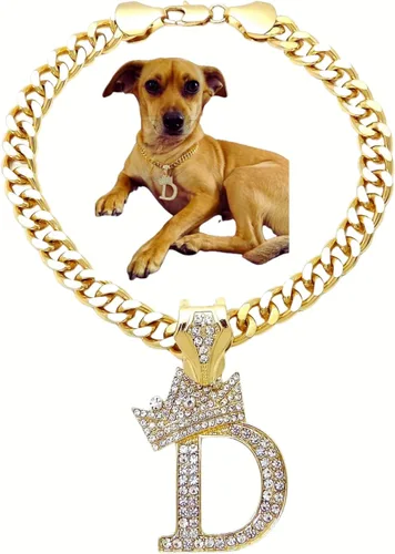 Vista 24 de Collar de cadena con letra inicial cubana para perro, collar de cadena para mascotas, gato, collar para cachorro (S, 25 cm)