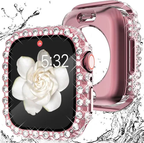 Vista 16 de Funda impermeable 2 en 1 de Wingle para Apple Watch 40mm, protector de pantalla SE 3/2/1 Serie 6 5 4, cubierta frontal de diamante con brillo