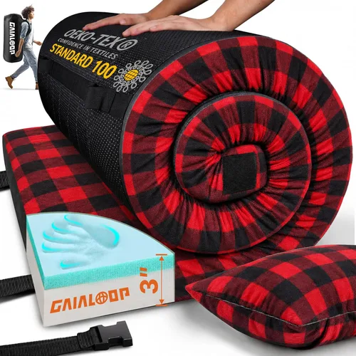 Vista 13 de GAIALOOP Colchón de Espuma Viscoelástica de 3 Pulgadas para Acampar, Almohadilla de Dormir de Doble Capa Gruesa para Coche, Tienda, Cama
