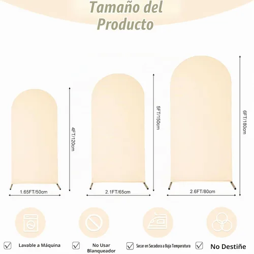 Vista 2 de Juego de 3 fundas de elastano ajustables para arco de boda, color beige, cubierta de fondo para arco de Chiara, parte superior redonda, para boda