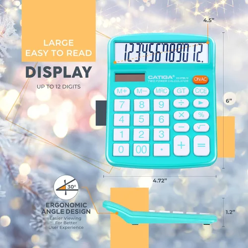Vista 45 de CATIGA CD-2786 - Calculadora de escritorio de 12 dígitos con pantalla LCD grande y botón sensible, energía solar dual y batería, función estándar