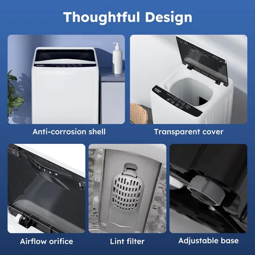 Vista 7 de Lavadora portátil de 1.0 pies cúbicos para el hogar y el apartamento, lavadora de ropa completamente automática con 6 niveles de agua y 10 ciclos