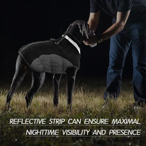 Vista 5 de FUAMEY - Abrigo para perro, chaqueta cálida de invierno, acolchada, de vellón, chaleco reflectante con arnés, chaqueta de nieve impermeable