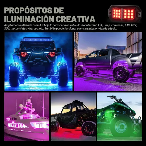 Vista 8 de Nilight - Kit de luces LED RGB de roca 4 piezas 18LED de ángulo amplio para rueda con control remoto y aplicación Bluetooth, modos múltiples, luz