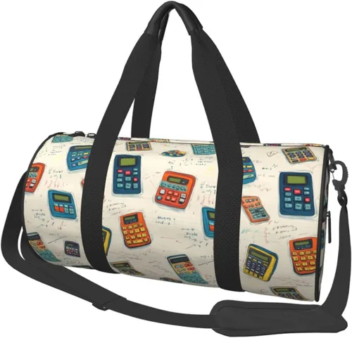 Large Duffle Bag for Travel - Retro Calculator Pattern Print Gym Bag for Women Men, Travel Foldable Bags for Women Men with Zippered Multiple Pockets