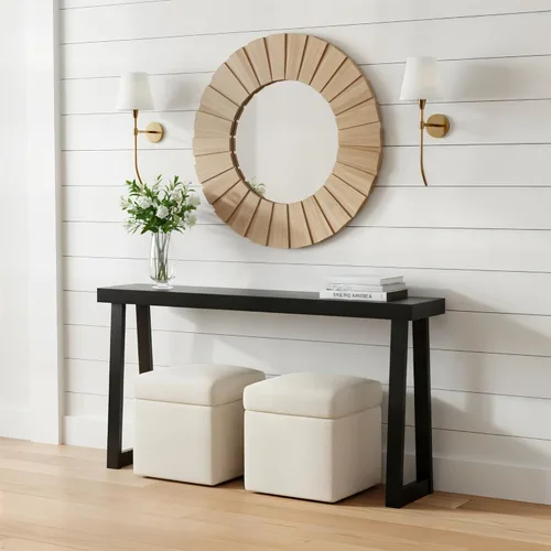 Vista 24 de Plank+Beam Mesa consola de madera maciza, 36 pulgadas, mesa de sofá, mesa de entrada estrecha para pasillo, detrás del sofá, sala de estar, Negro