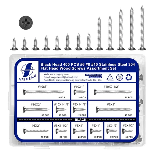 Vista 9 de QISHENG Black Head - 100 tornillos Phillips de acero inoxidable #4 x 1 (1 pulgada) para madera, acero inoxidable 18-8 A2 (304)